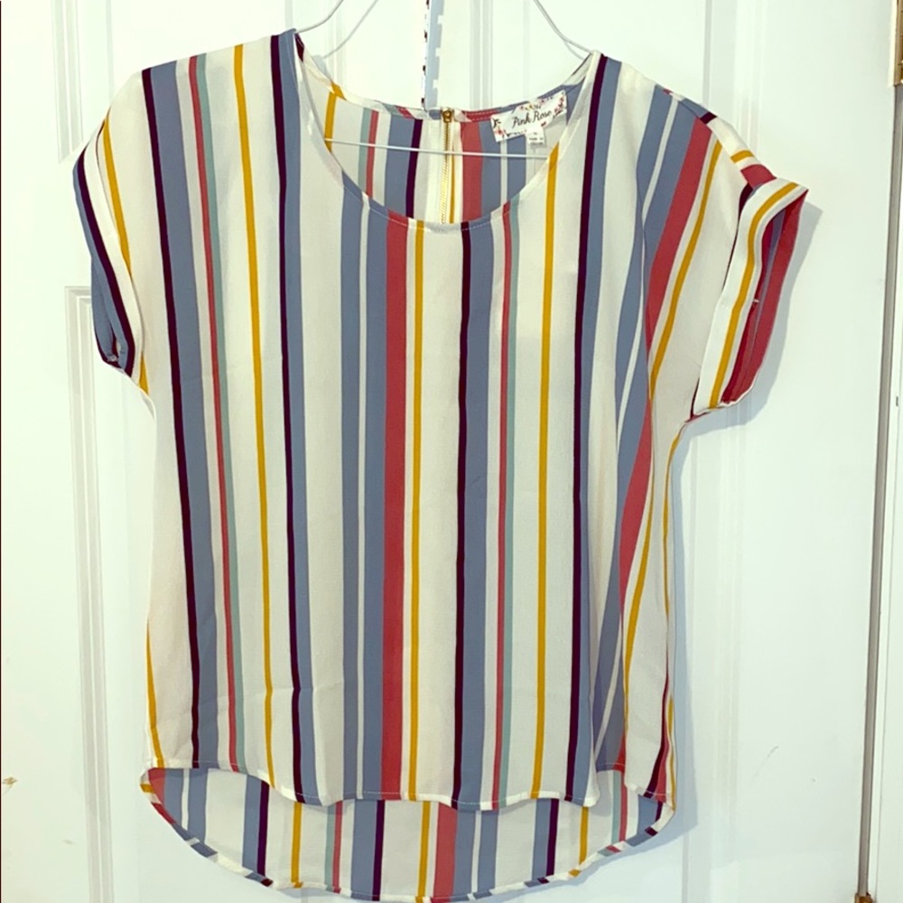 Pink Rose Colorful Stripe Crepe Top